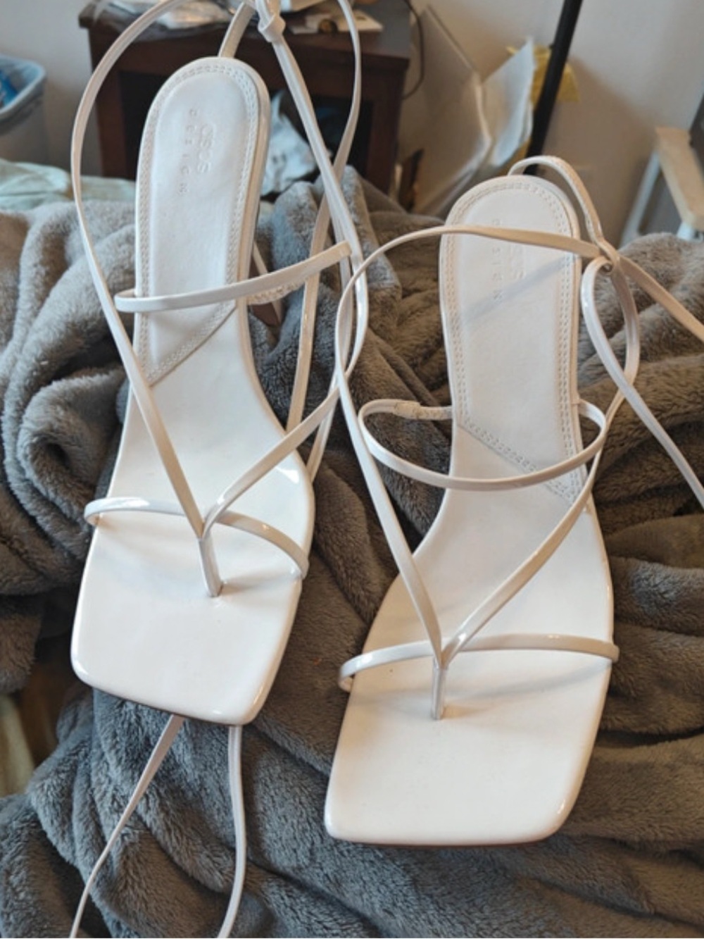ASOS White Strappy Square-Toe Heeled Sandals